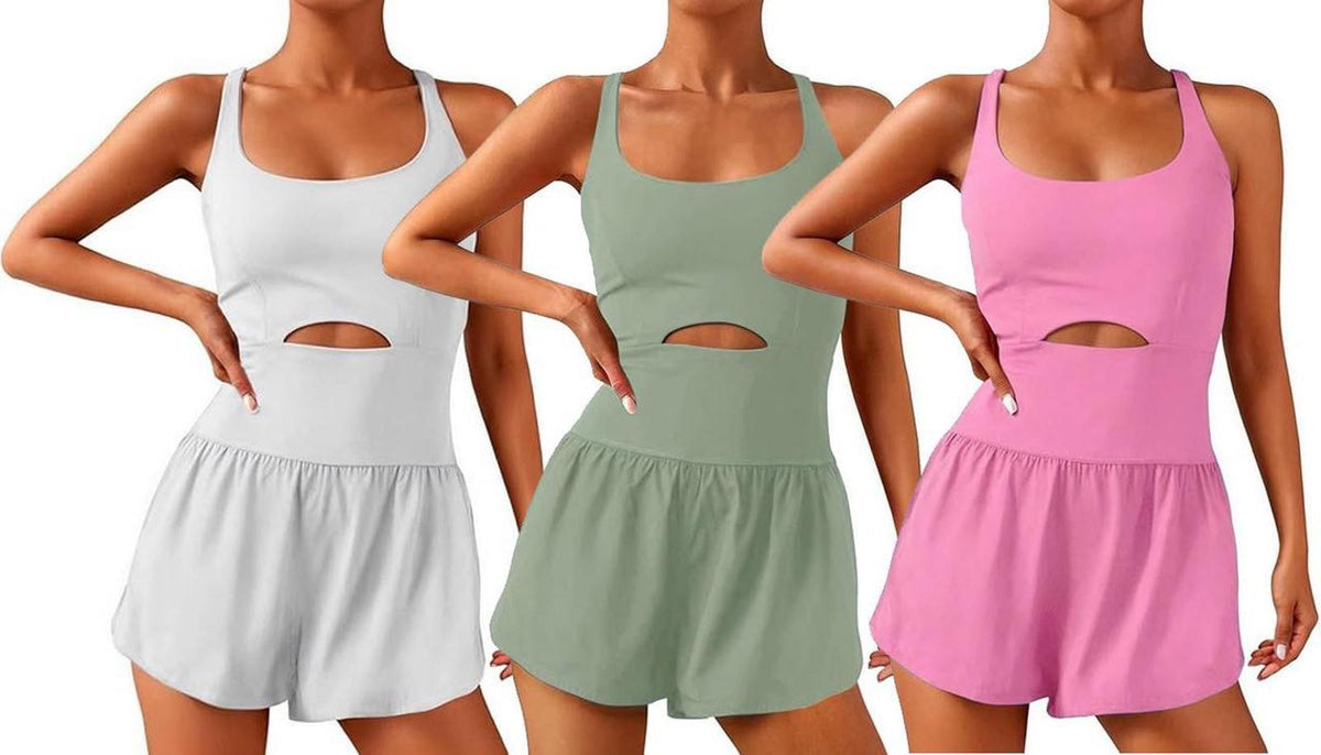 Wenlia Women's Workout Romper Black Built-In Bra & Shorts- Sz MEDIUM