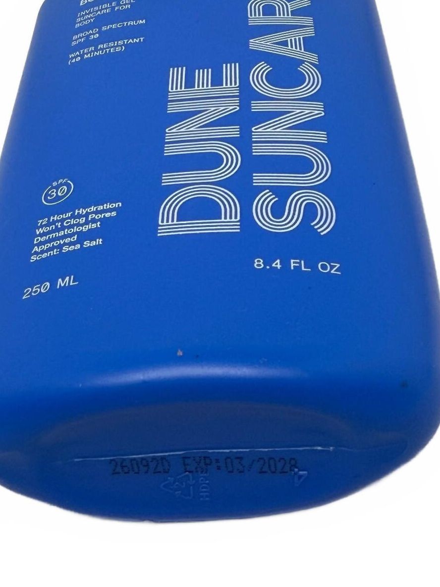 Dune Suncare water resistant gel sunscreen, 8.4 oz, new