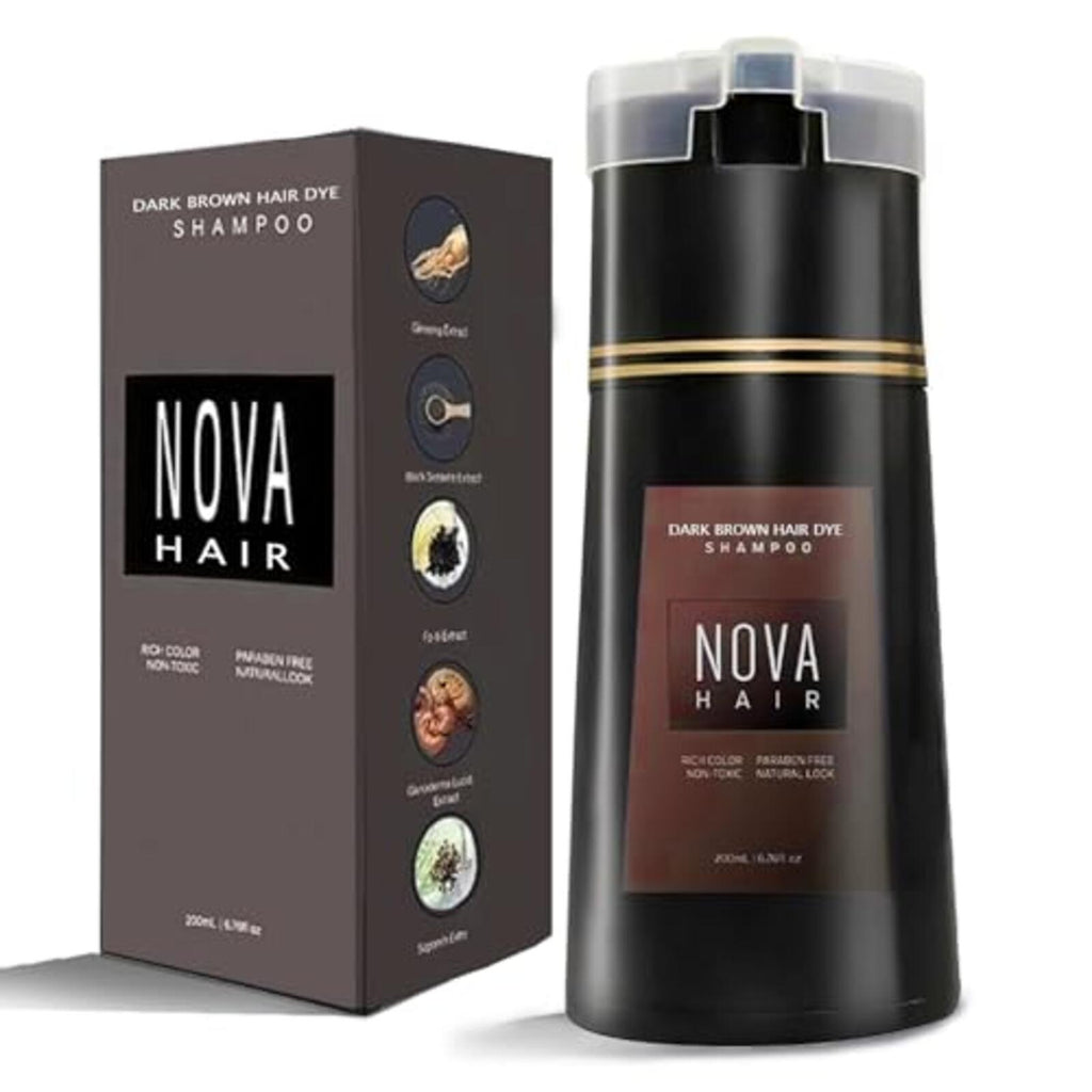 Nova Hair Dye Shampoo 3-in-1 Gray Coverage Men & Women Dark Brown