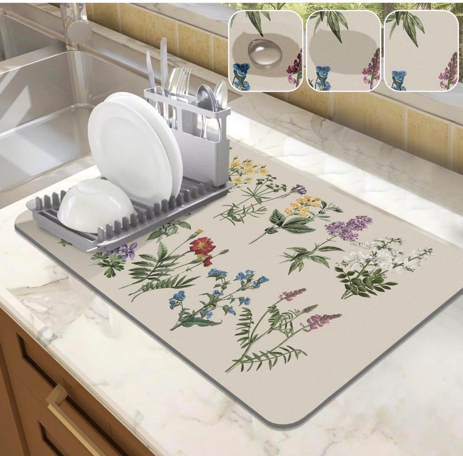 LOKHOM Spring Bloom Dish Drying Mat – Super Absorbent