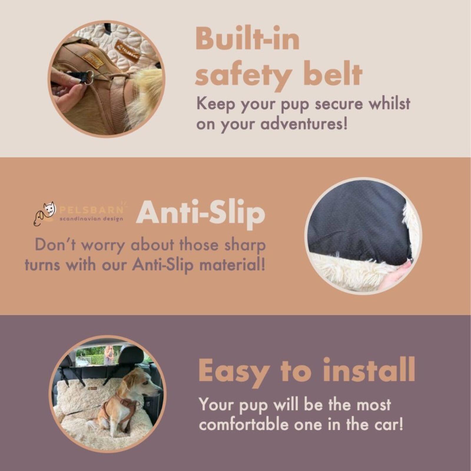 Pelsbarn XL Plush Dog Car Seat — Beige