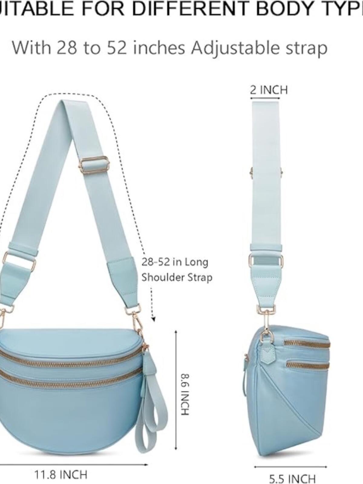Sky Blue Bum Bag Crossbody for Women — Double Zip Adjustable Strap