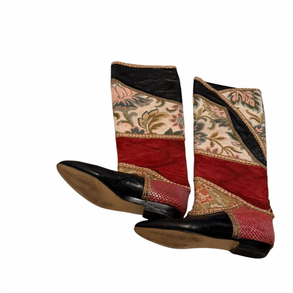 Raffaele Giardini Patchwork Leather Boots Vintage Designer Pointed Toe Statement