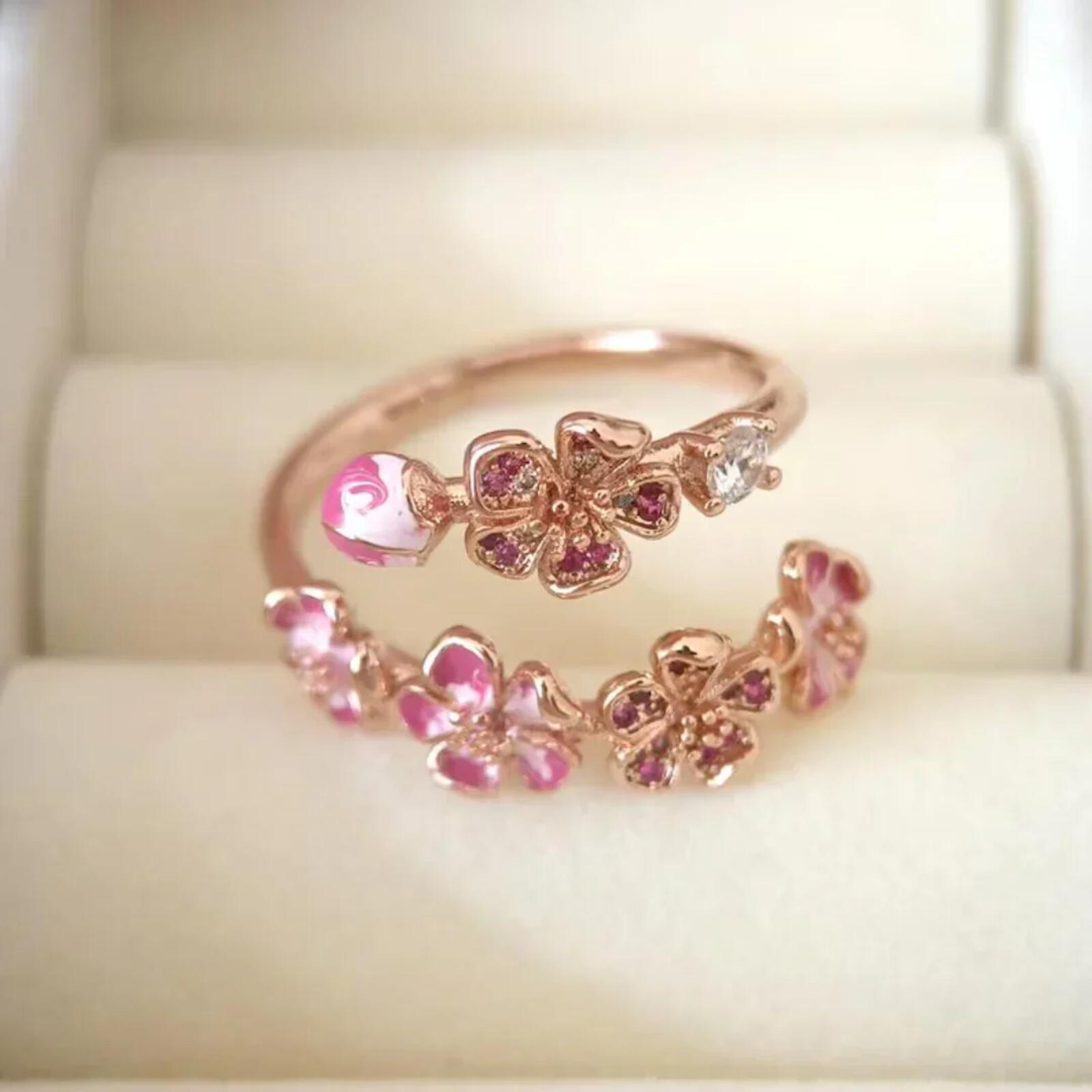 Pandora Floral Ring | Rose Gold Sparkle | Feminine, Elegant Statement Sz US7/N