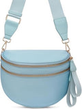 Sky Blue Bum Bag Crossbody for Women — Double Zip Adjustable Strap