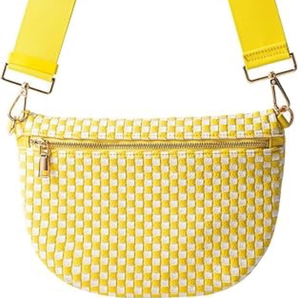 NEW!!! Yellow & White Woven Crossbody Bag — Vegan Leather