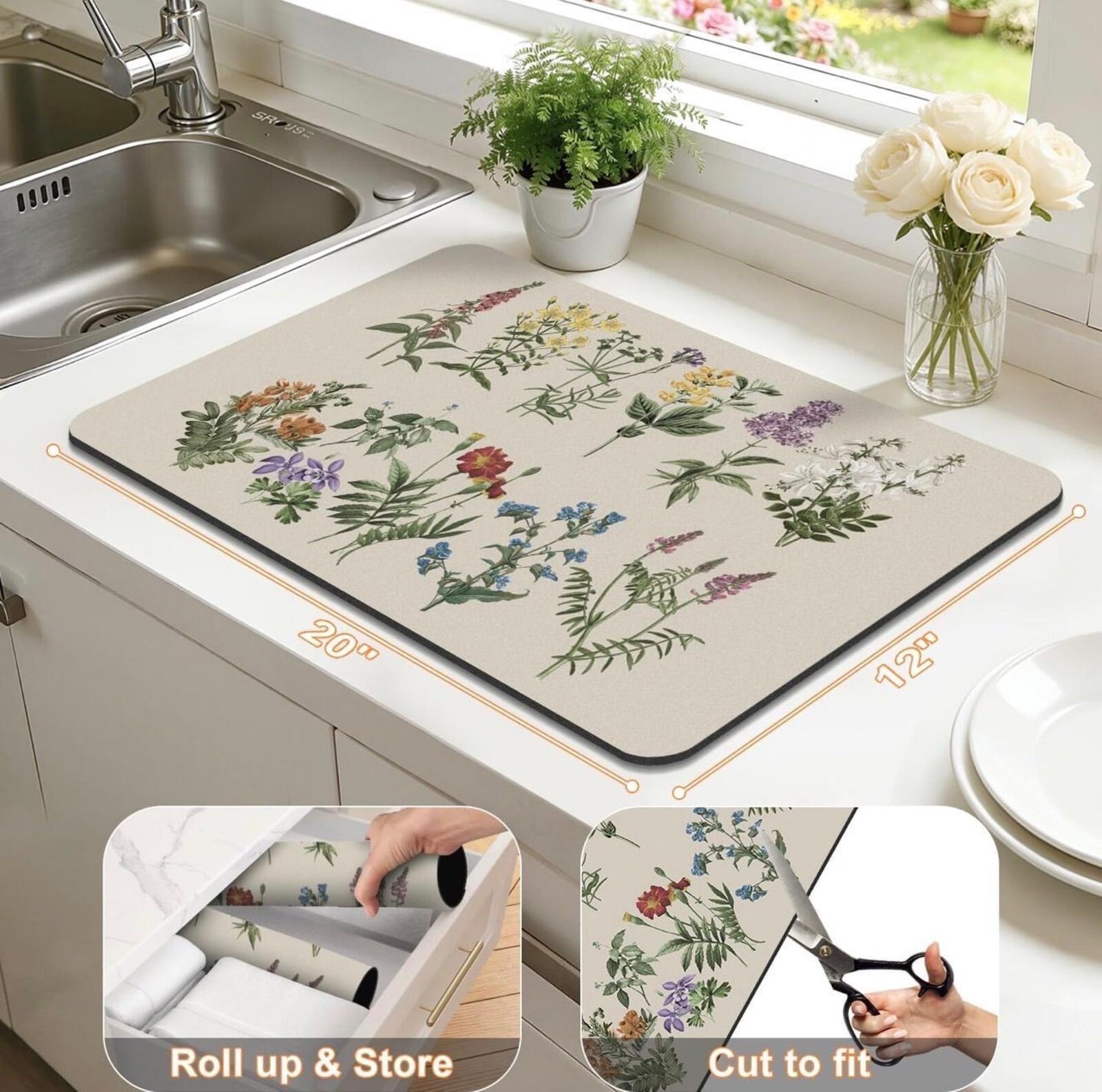 LOKHOM Spring Bloom Dish Drying Mat – Super Absorbent