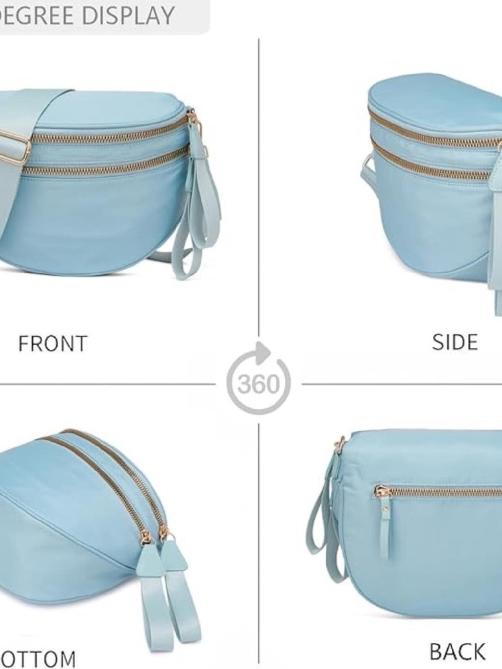 Sky Blue Bum Bag Crossbody for Women — Double Zip Adjustable Strap