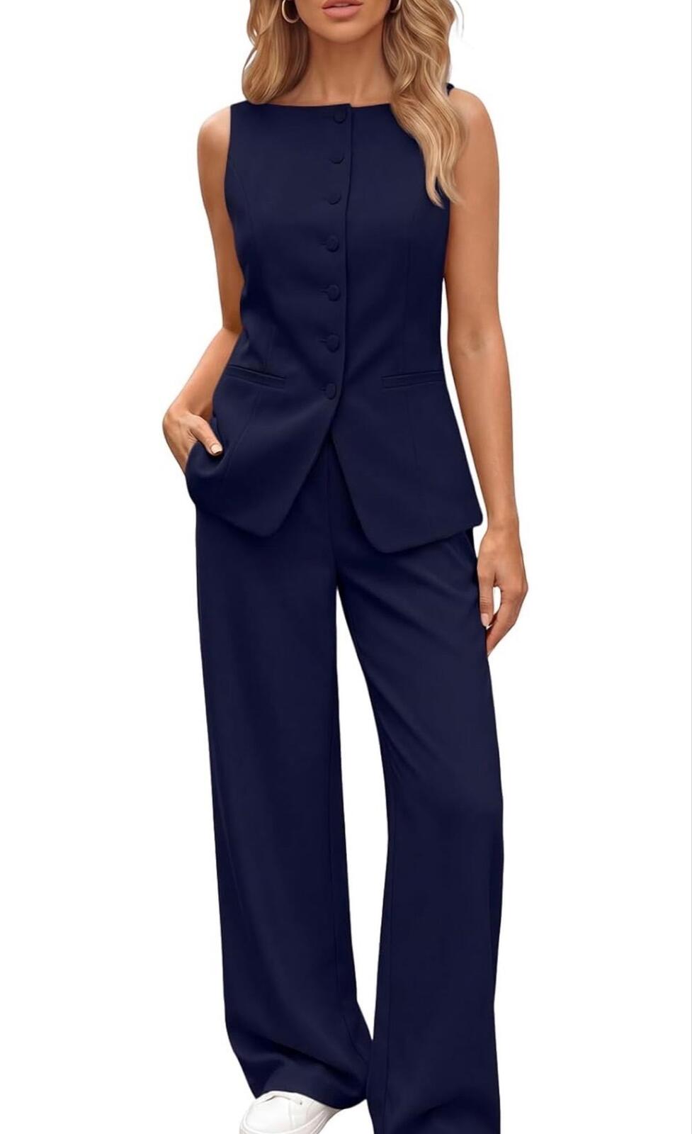Sleeveless Vest Suit Set (BLACK) Sz:SMALL