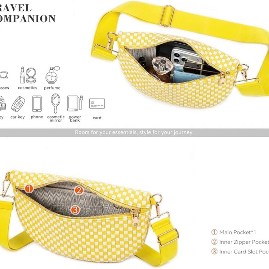 NEW!!! Yellow & White Woven Crossbody Bag — Vegan Leather