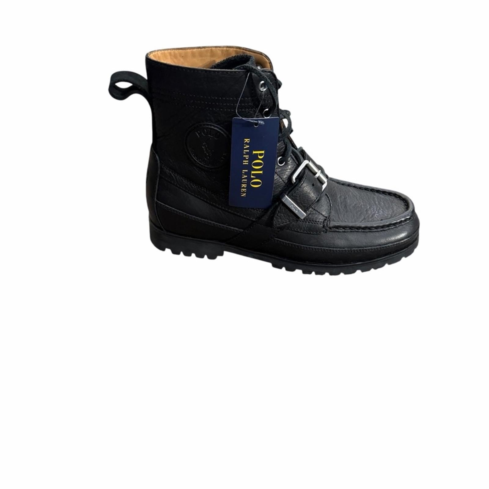 Polo by Ralph Lauren Men's Black Leather Buckle Lace-Up Boot