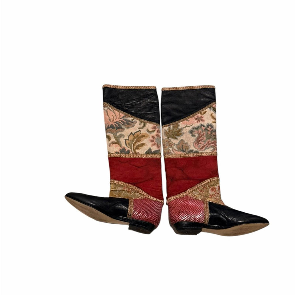 Raffaele Giardini Patchwork Leather Boots Vintage Designer Pointed Toe Statement