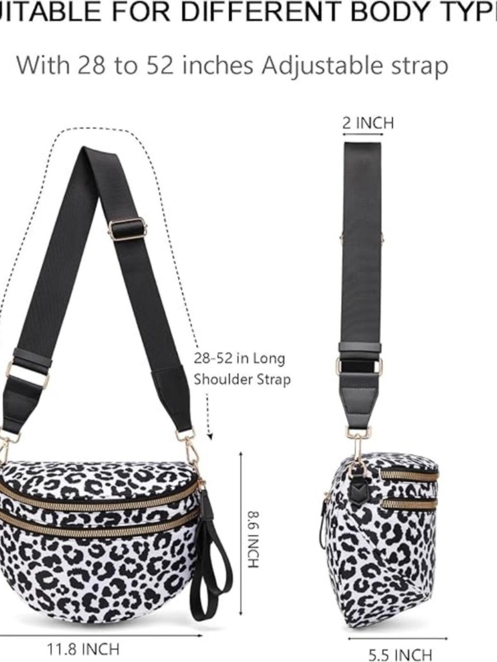 Leopard Print Crossbody Belt Bag Double Zip Wide Strap