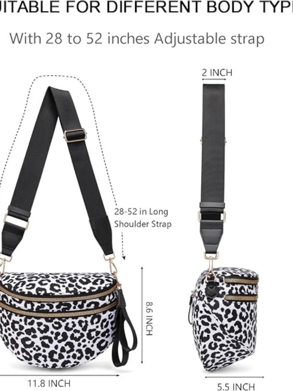 Leopard Print Crossbody Belt Bag Double Zip Wide Strap