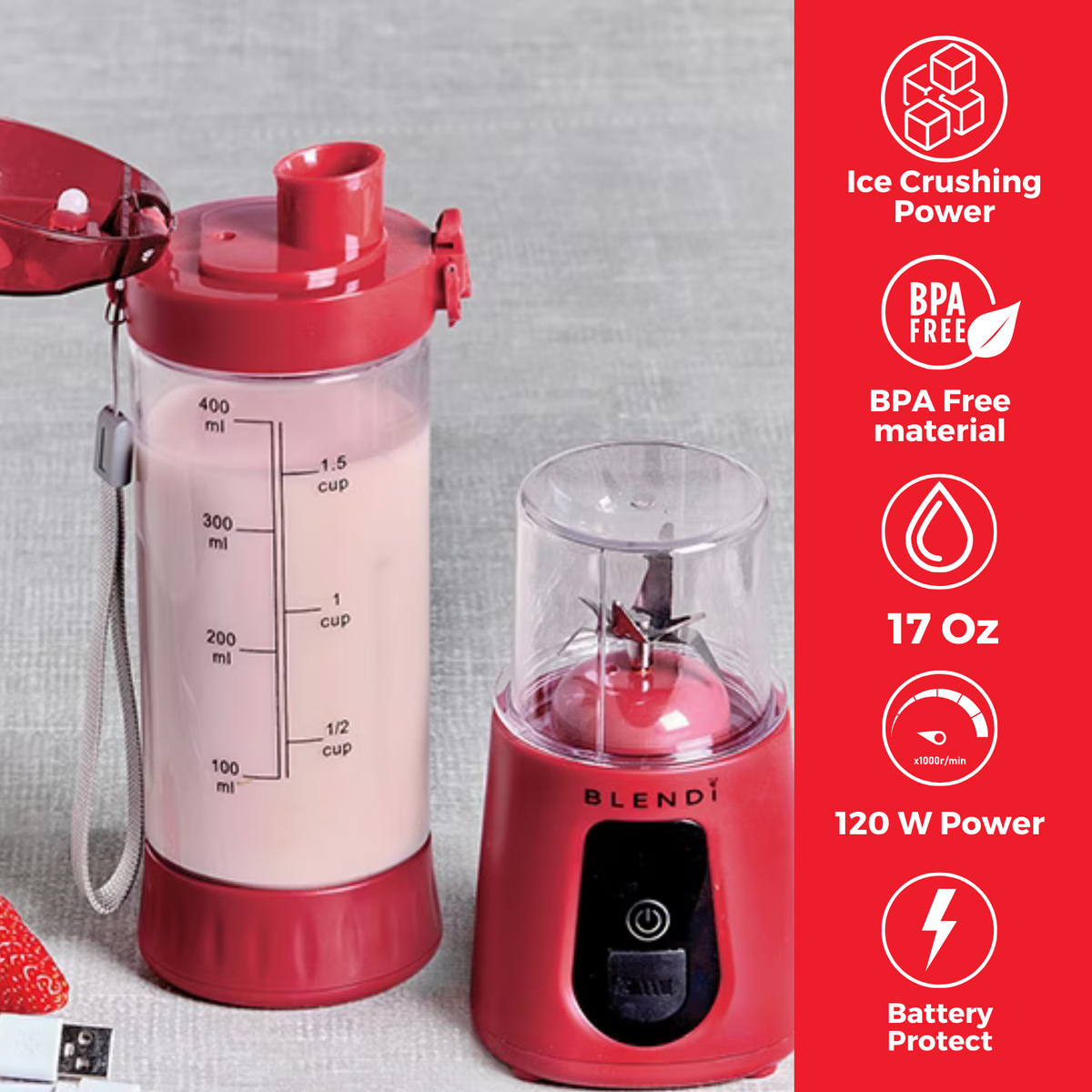 BLENDi Pro+ Ice Crushing Portable Blender, 17 oz