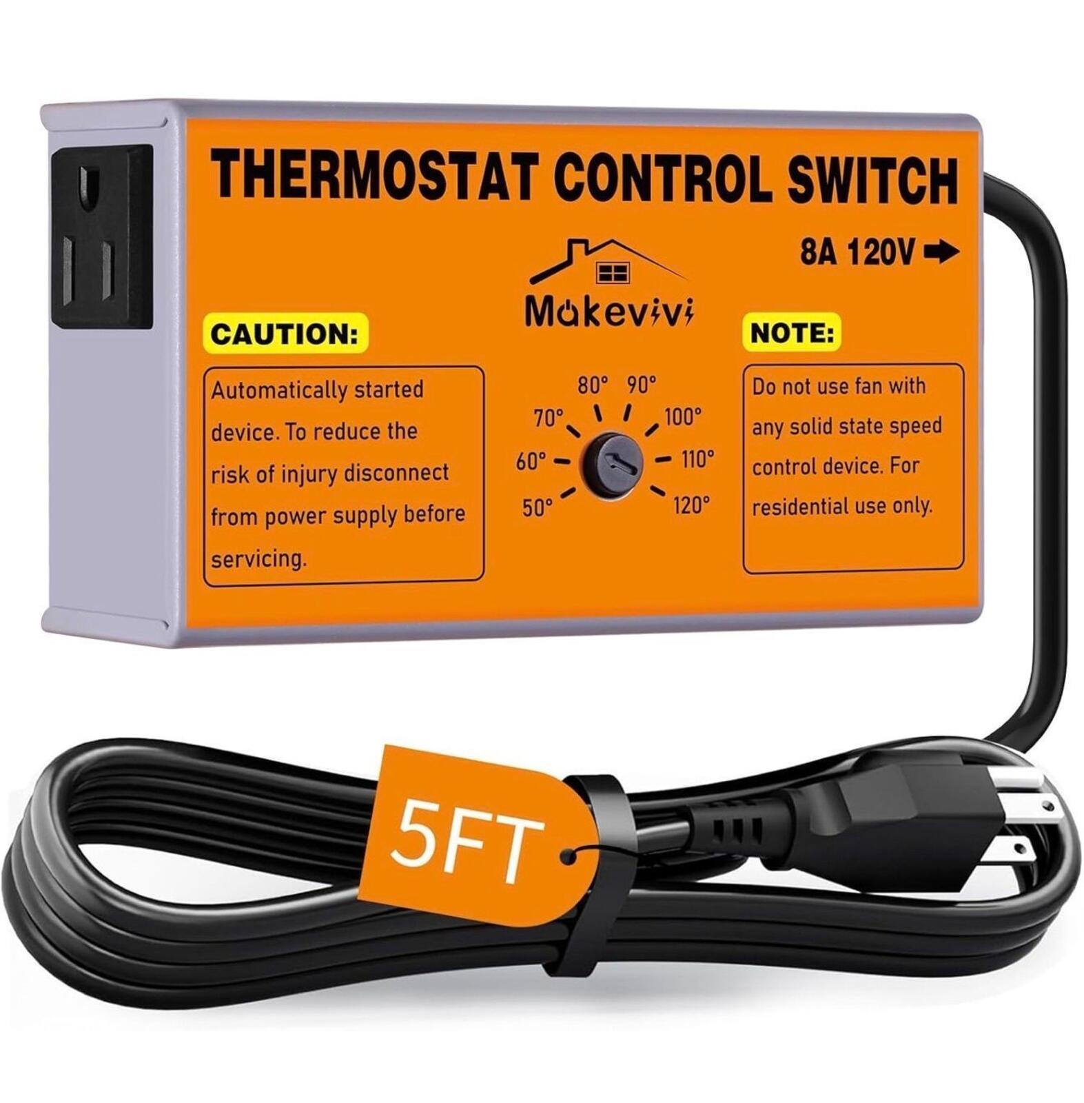 Attic Fan Thermostat Control 120V Adjustable Temp with Plug In Socket