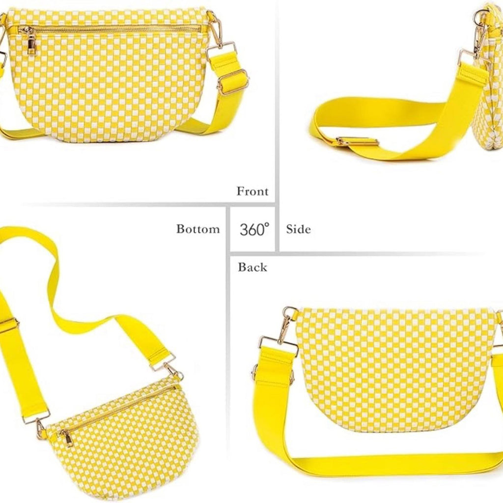 NEW!!! Yellow & White Woven Crossbody Bag — Vegan Leather