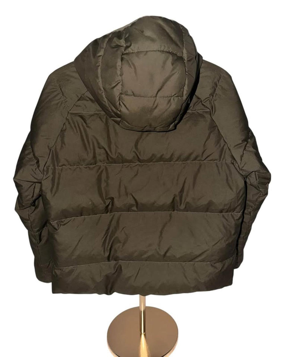 The North Face Boys Hooded Puffer Jacket Olive Green Camo Lining Size M