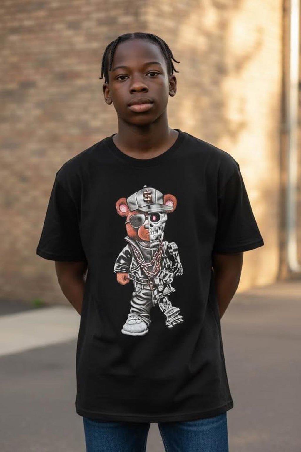 Preowned Streetwear Bear Cyborg Graphic Tee Black Size Medium