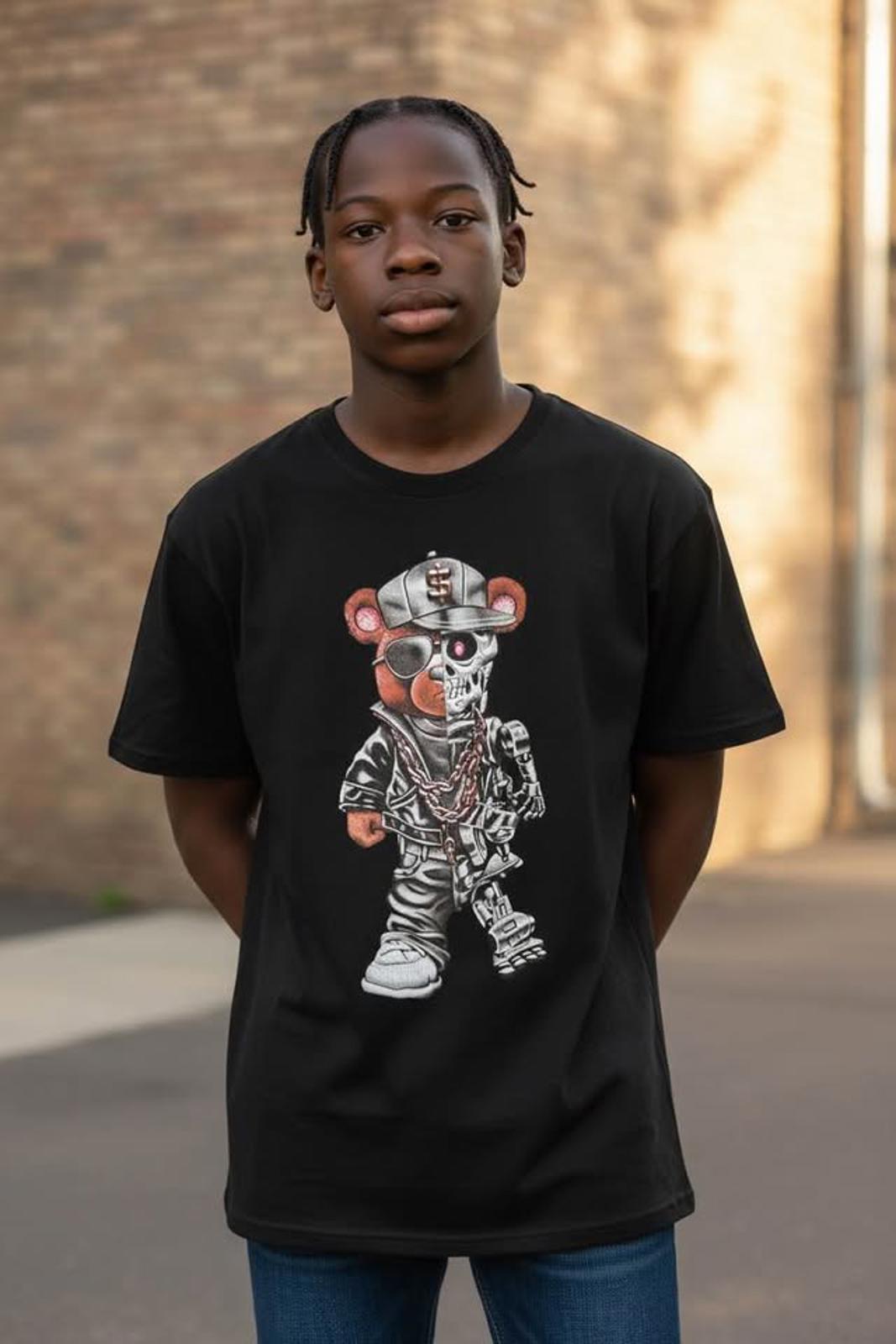 Preowned Streetwear Bear Cyborg Graphic Tee Black Size Medium