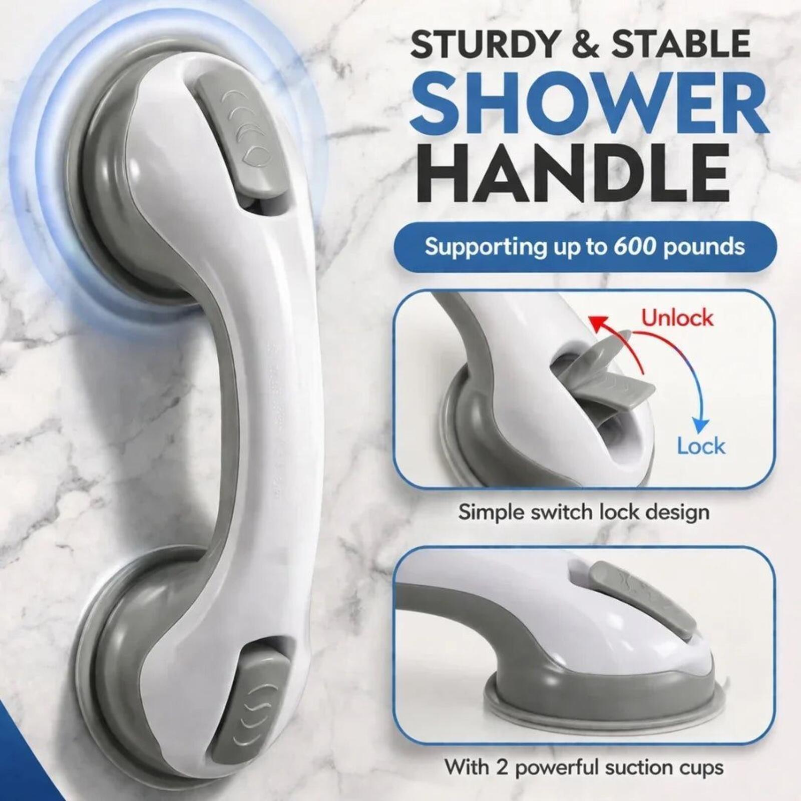12 Inch Suction Grab Bar 2 Pack No Drill Shower Safety Handle Non Slip Grip