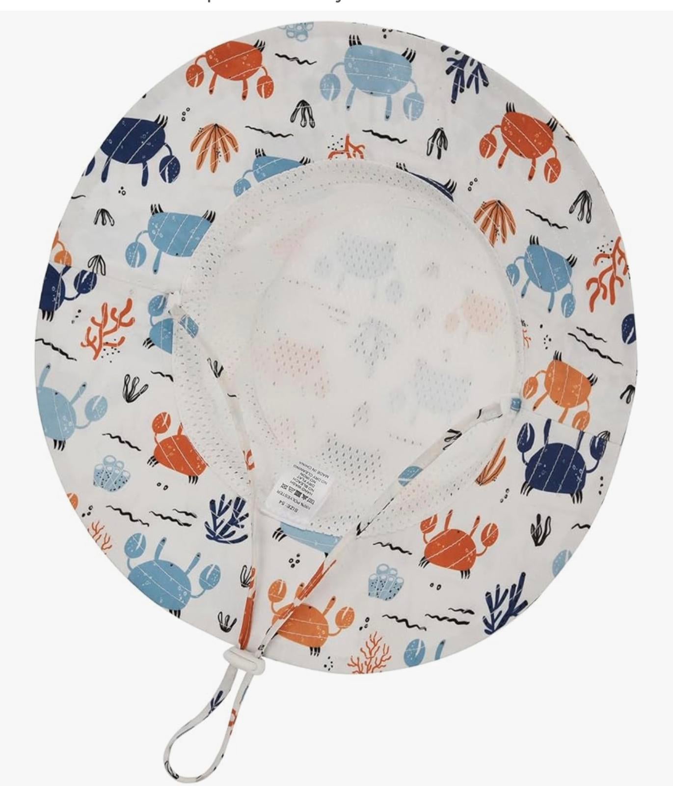Kids Bucket Hat with Crab Print Adjustable Chin Strap White|Blue|Orange