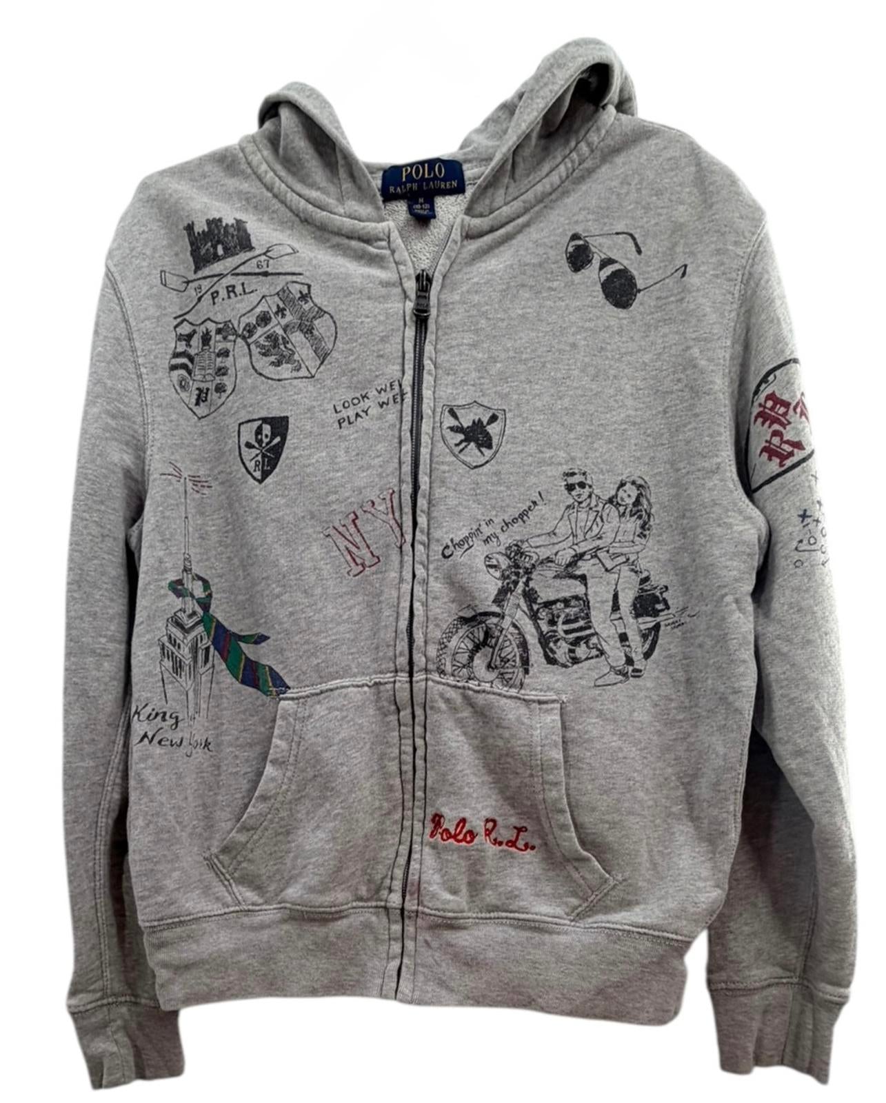 Polo Ralph Lauren Boys Graffiti Full-Zip Hoodie Gray Size M (10-12)