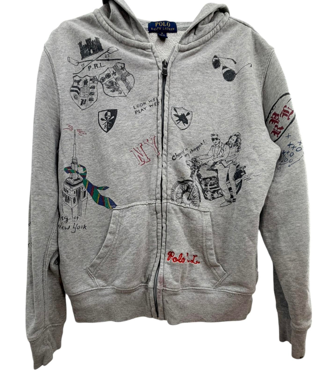 Polo Ralph Lauren Boys Graffiti Full-Zip Hoodie Gray Size M (10-12)