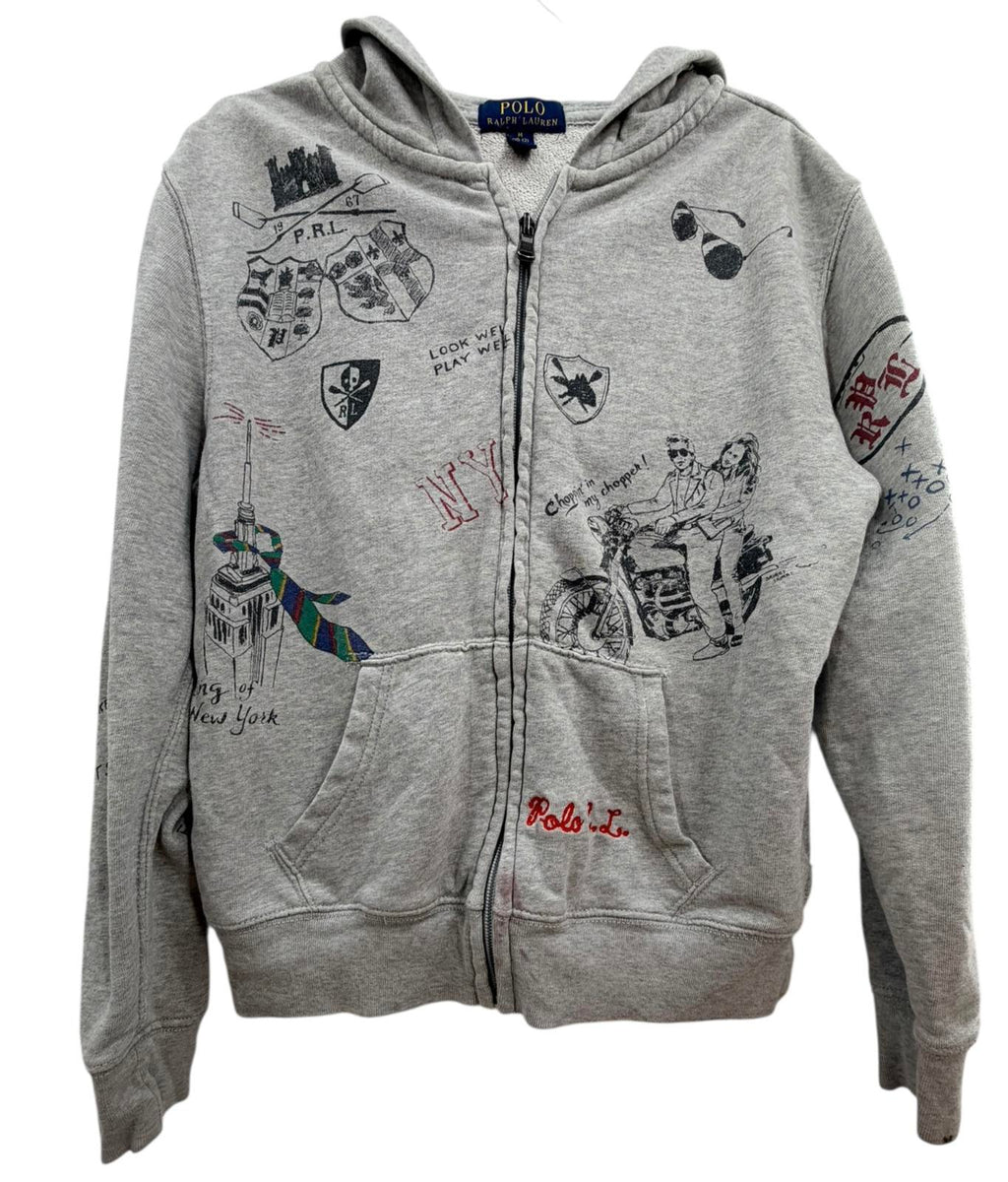 Polo Ralph Lauren Boys Graffiti Full-Zip Hoodie Gray Size M (10-12)