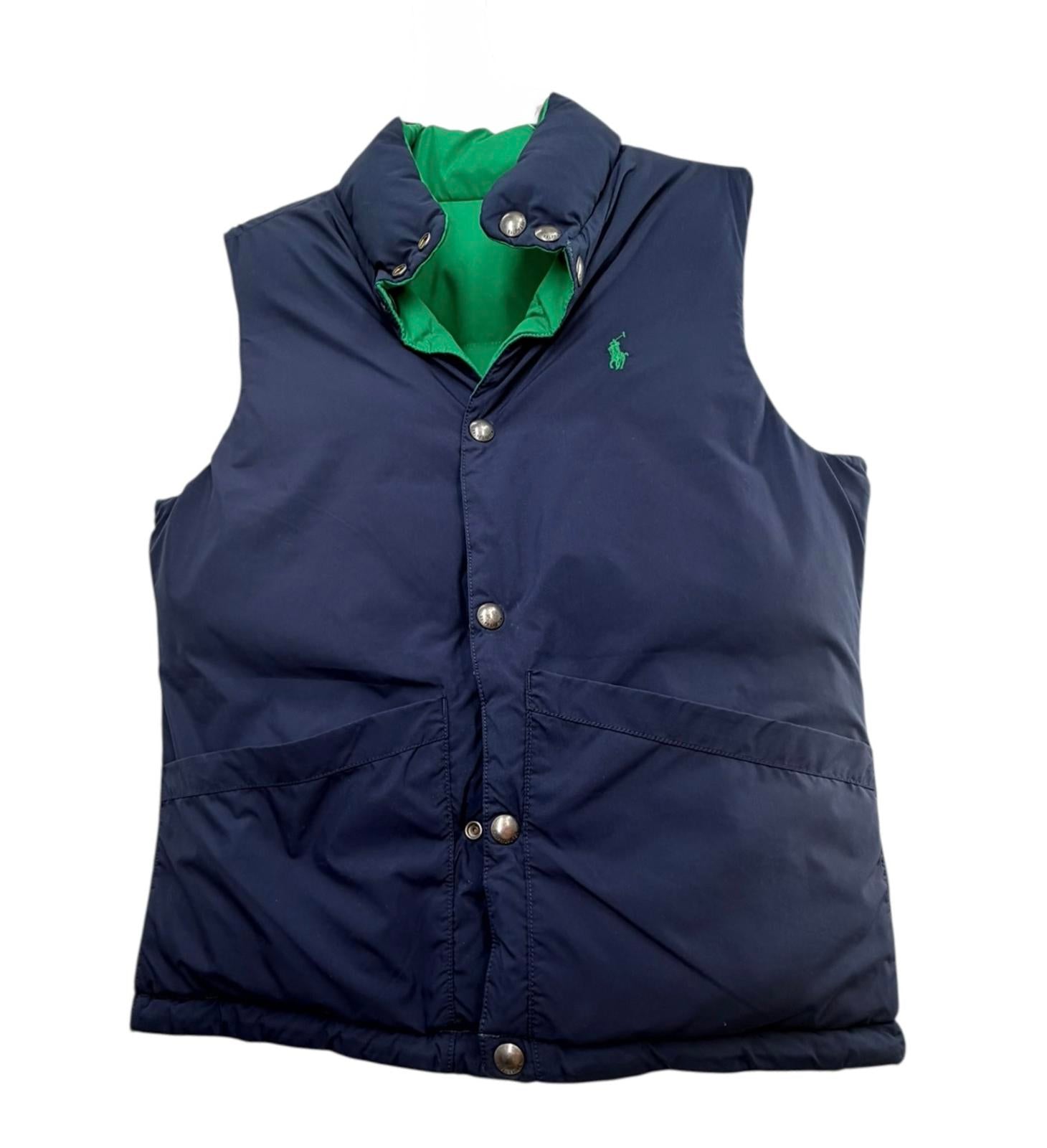 Polo Reversible Puffer Vest Navy Green Sz M;10-12