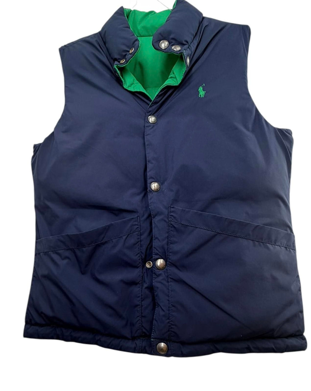 Polo Reversible Puffer Vest Navy Green Sz M;10-12