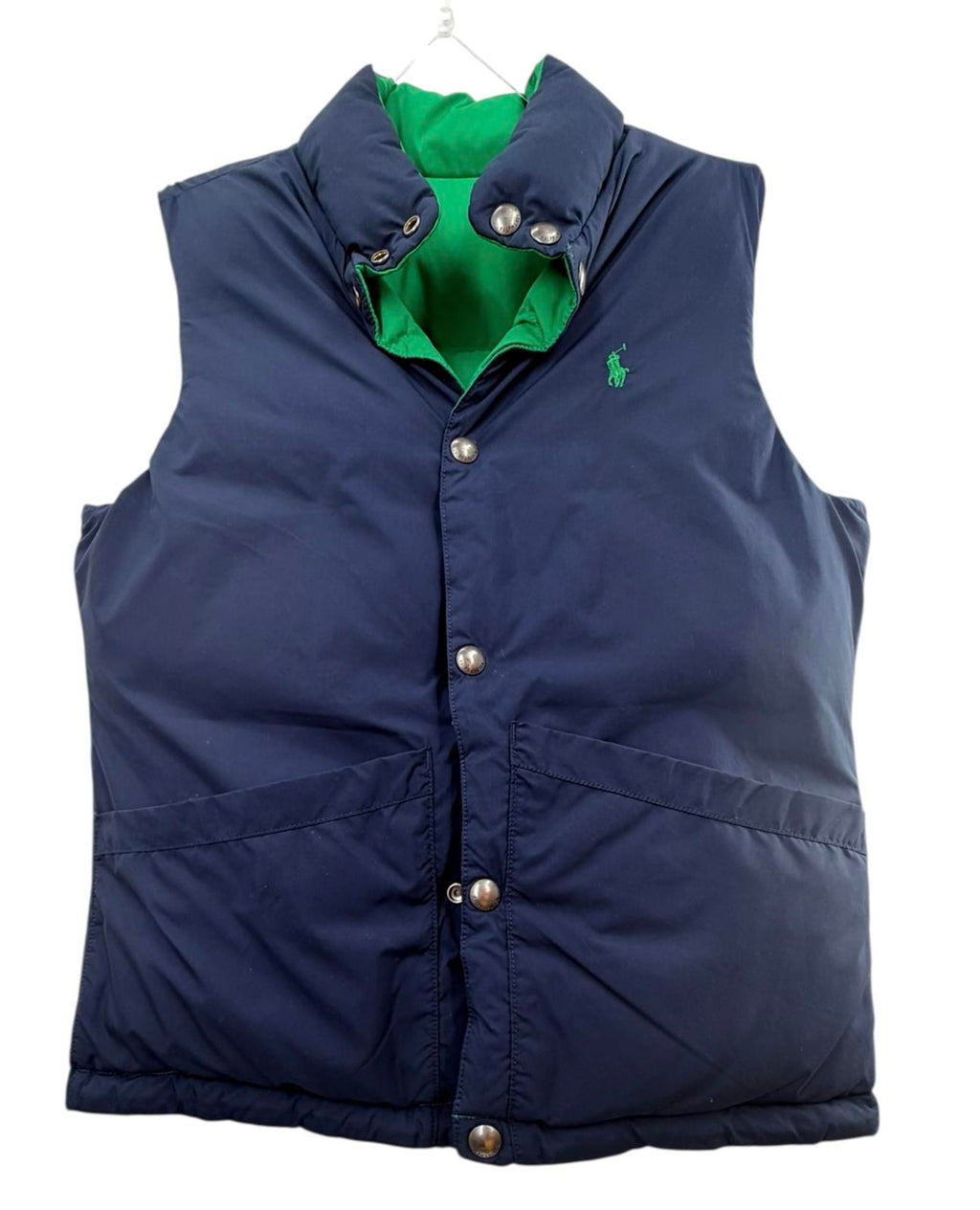 Polo Reversible Puffer Vest Navy Green Sz M;10-12