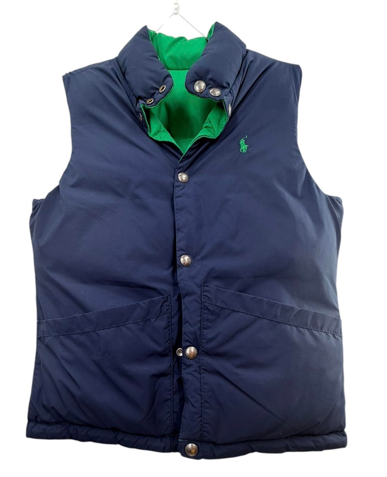 Polo Reversible Puffer Vest Navy Green Sz M;10-12