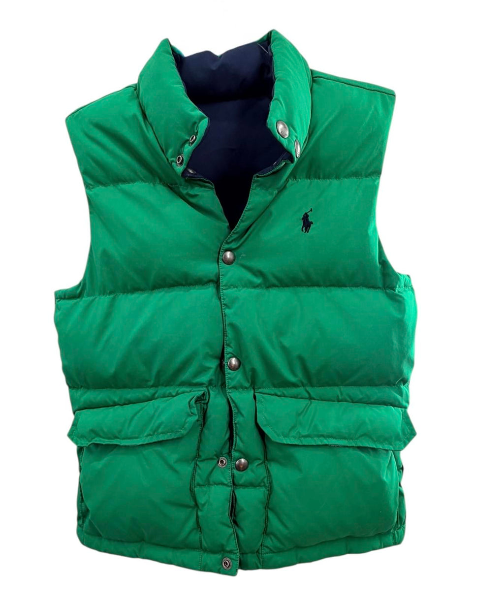 Polo Reversible Puffer Vest Navy Green Sz M;10-12