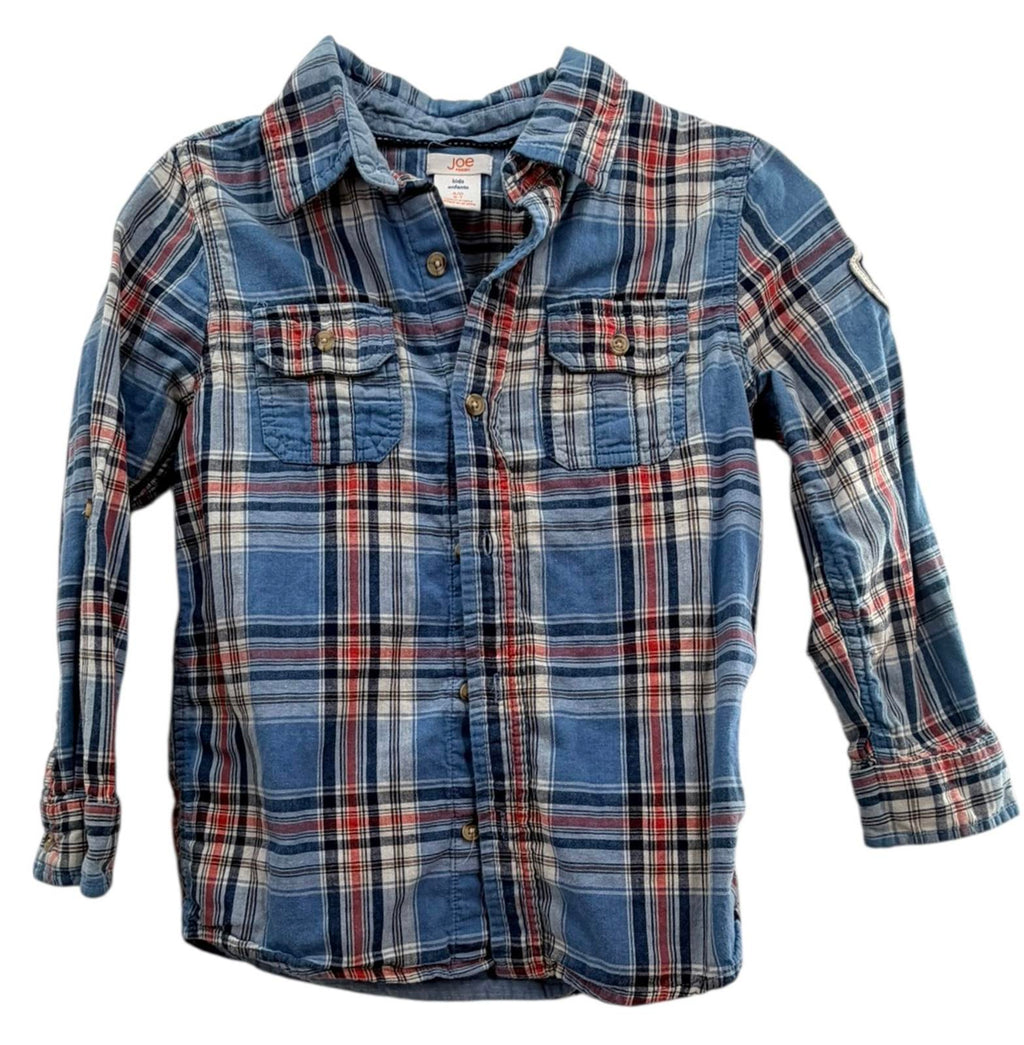 Joe Fresh Kids Blue Red Plaid Flannel Button Down Shirt Size S (6-7)