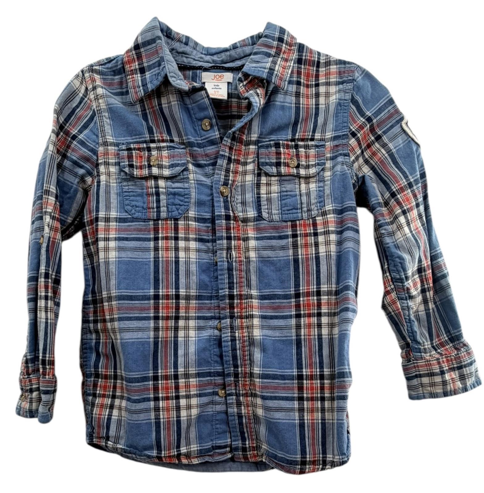 Joe Fresh Kids Blue Red Plaid Flannel Button Down Shirt Size S (6-7)