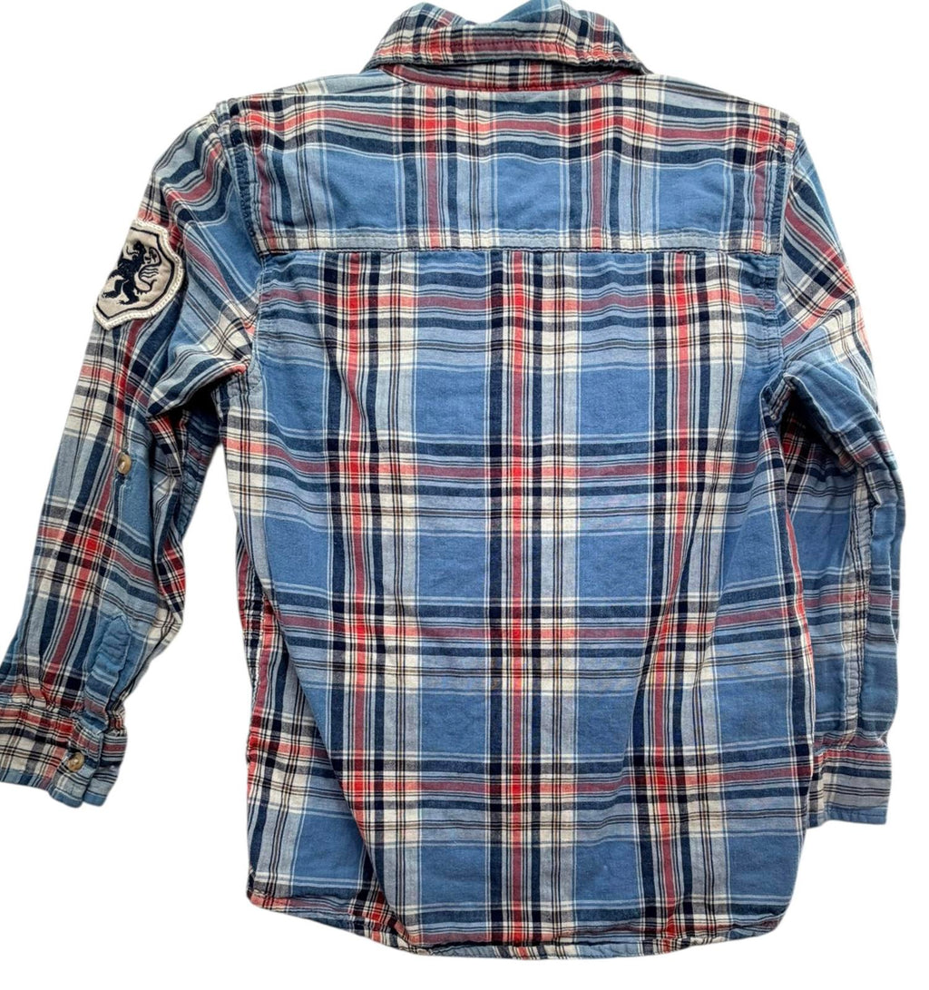 Joe Fresh Kids Blue Red Plaid Flannel Button Down Shirt Size S (6-7)