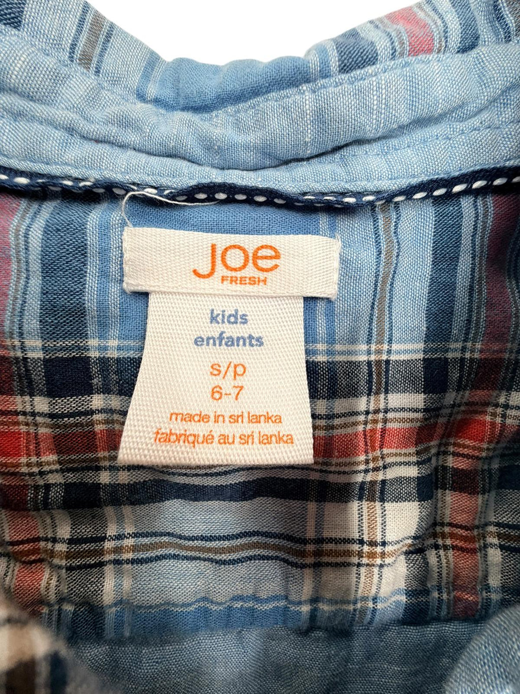 Joe Fresh Kids Blue Red Plaid Flannel Button Down Shirt Size S (6-7)