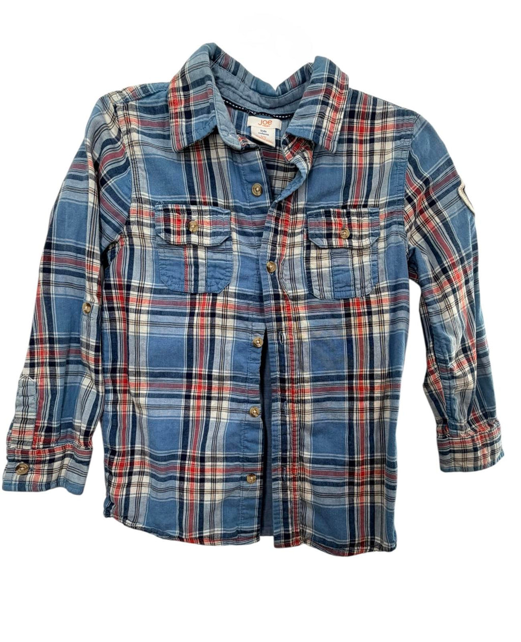 Joe Fresh Kids Blue Red Plaid Flannel Button Down Shirt Size S (6-7)