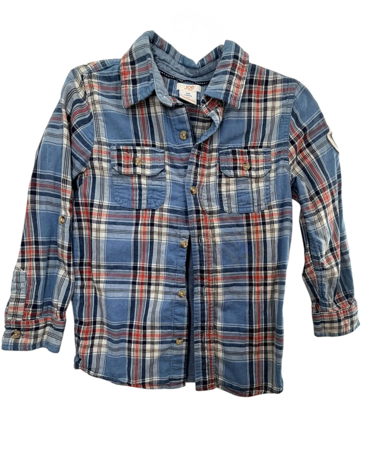 Joe Fresh Kids Blue Red Plaid Flannel Button Down Shirt Size S (6-7)