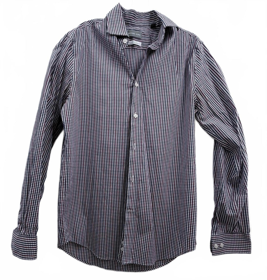Michael Kors Mens Slim Fit Travel Stretch Gingham Shirt Burgundy
