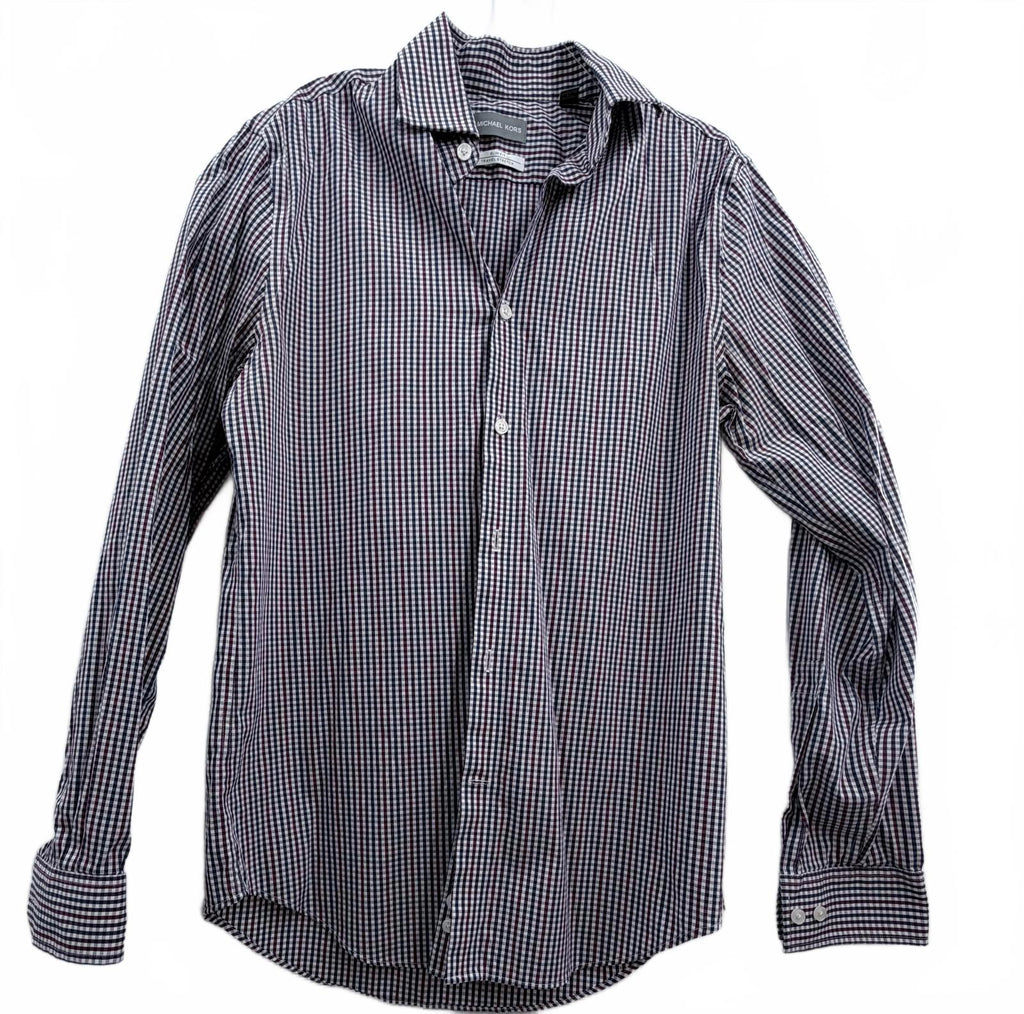 Michael Kors Mens Slim Fit Travel Stretch Gingham Shirt Burgundy