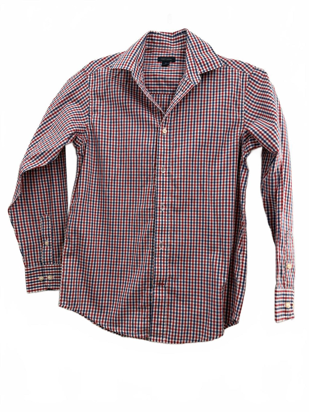Tommy Hilfiger Boys Red Blue Checkered Button Down Shirt Size 14