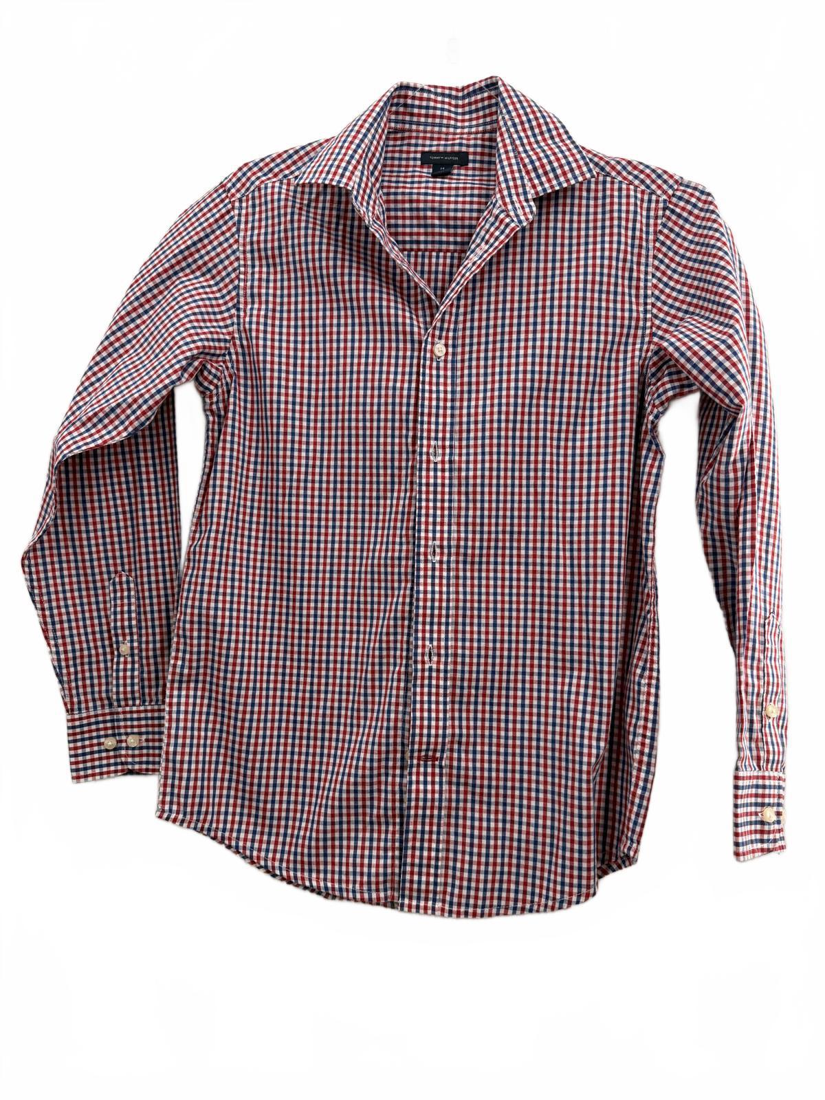 Tommy Hilfiger Boys Red Blue Checkered Button Down Shirt Size 14
