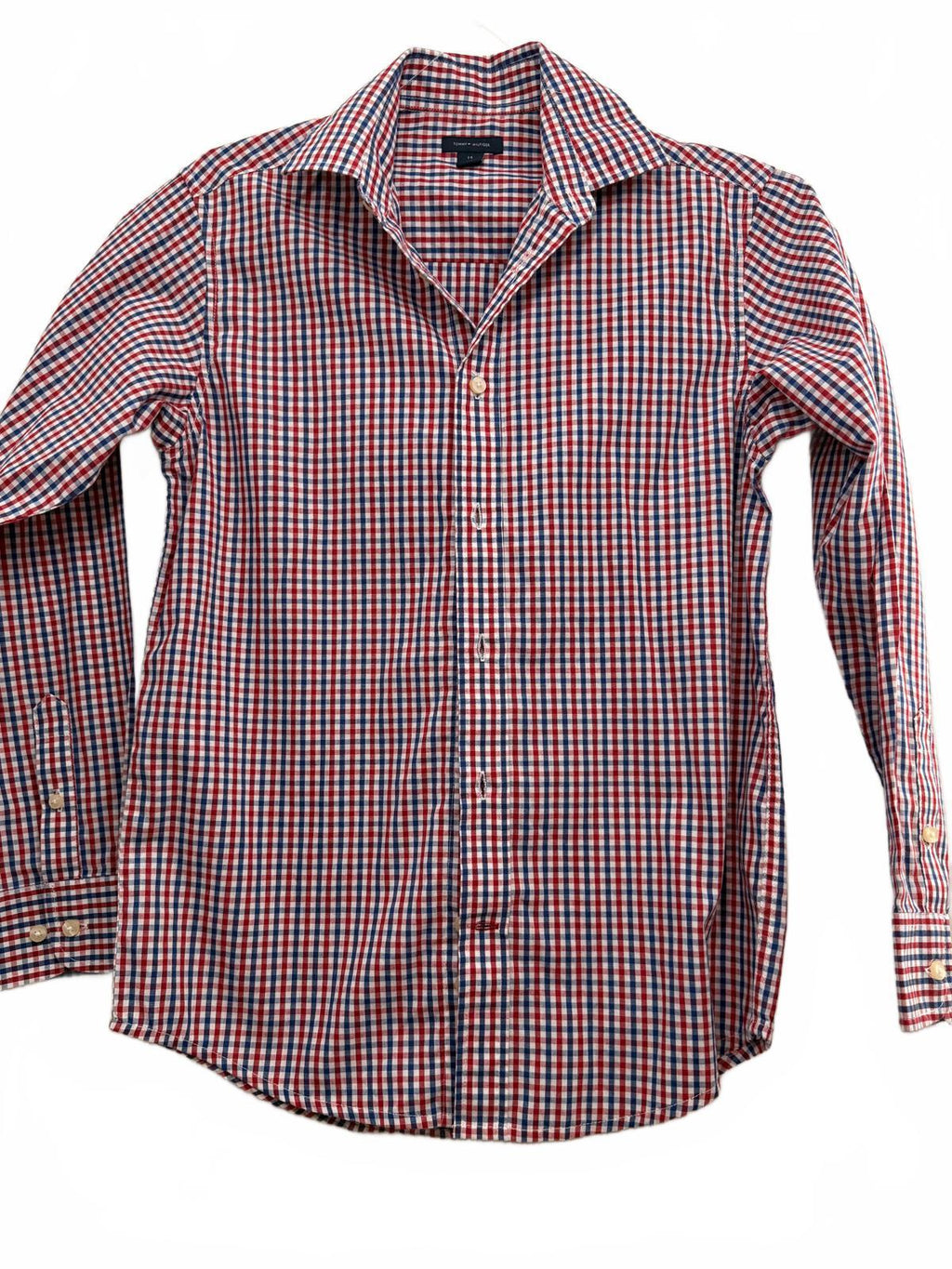Tommy Hilfiger Boys Red Blue Checkered Button Down Shirt Size 14