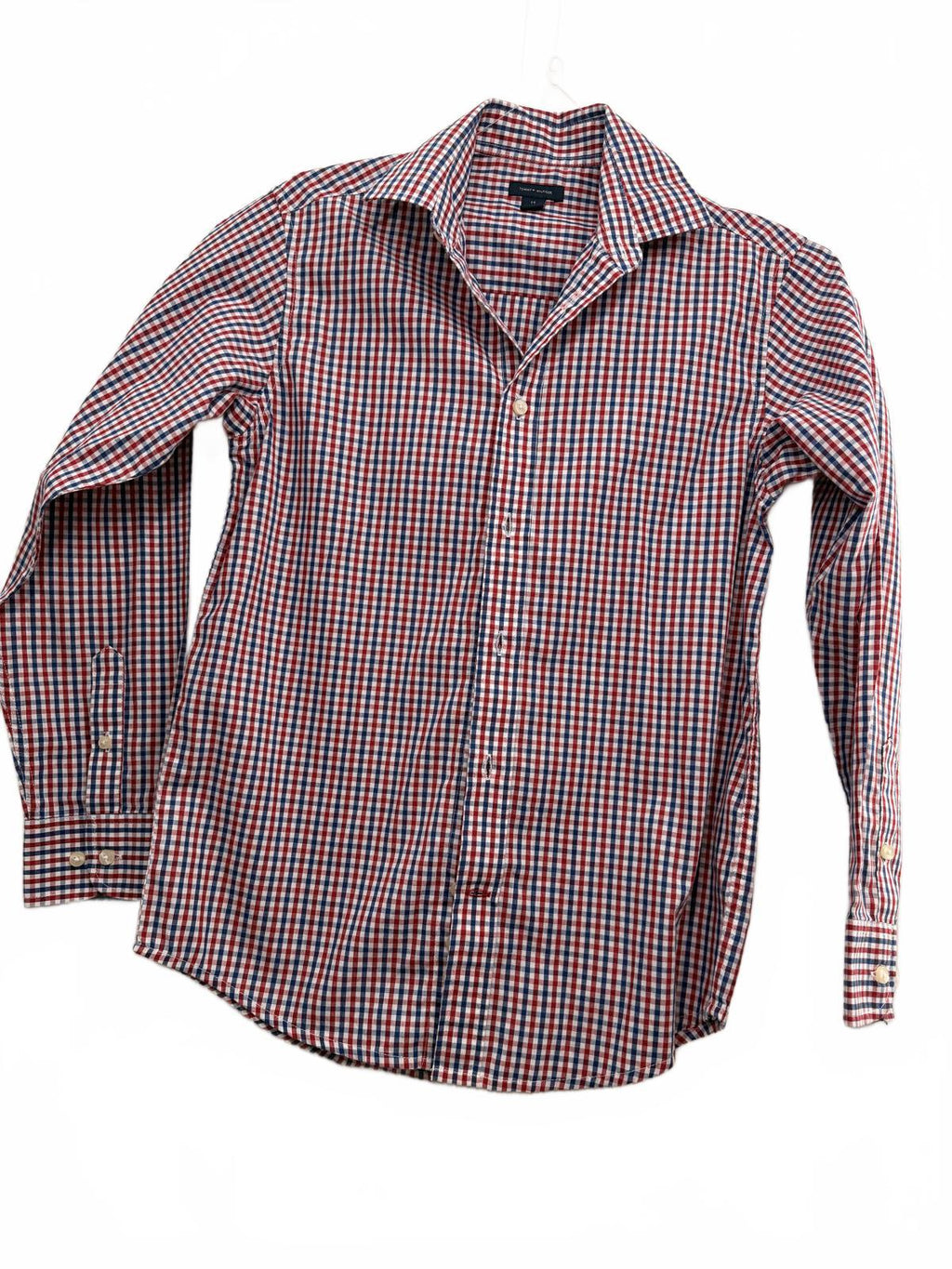 Tommy Hilfiger Boys Red Blue Checkered Button Down Shirt Size 14
