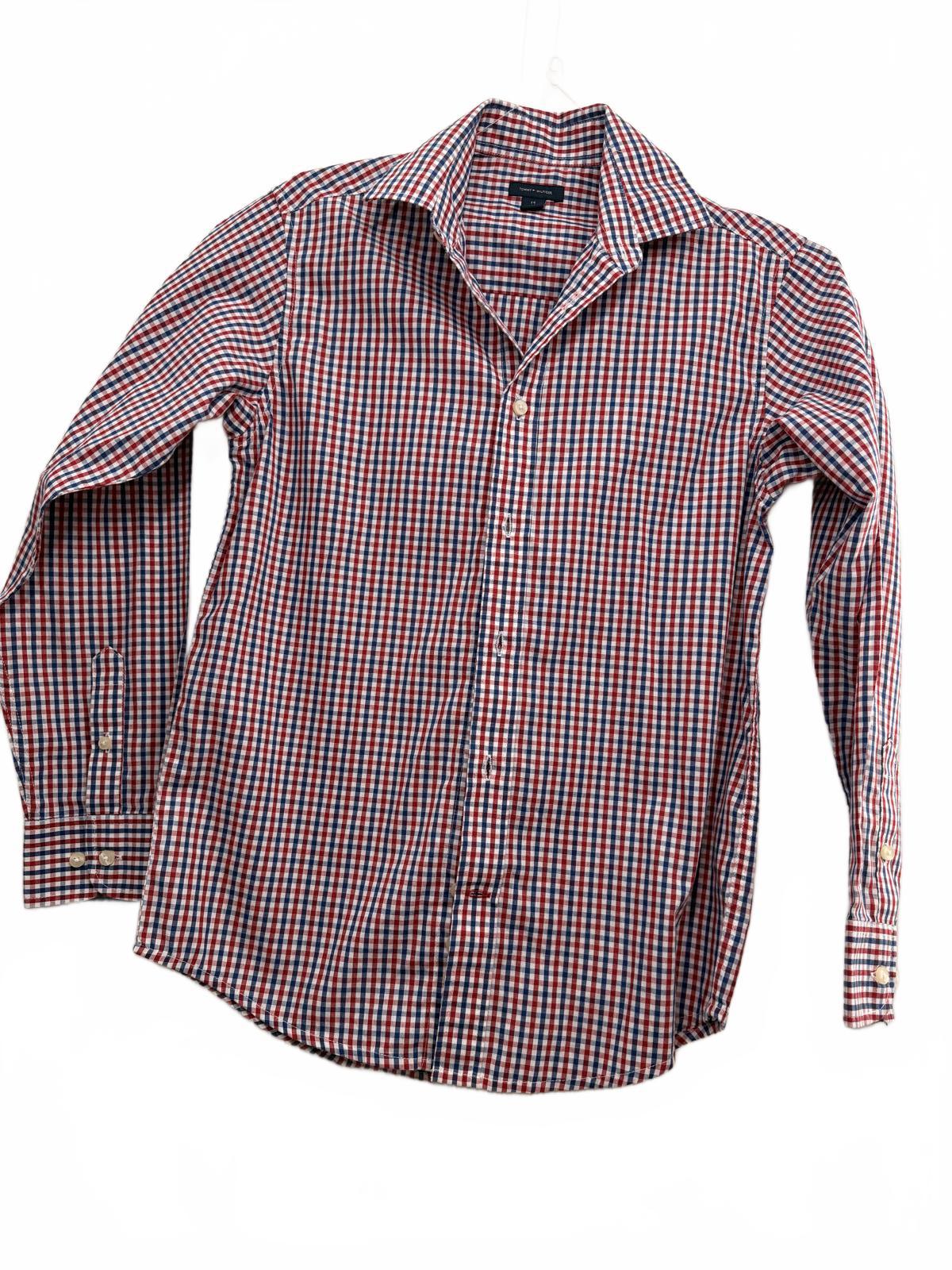 Tommy Hilfiger Boys Red Blue Checkered Button Down Shirt Size 14