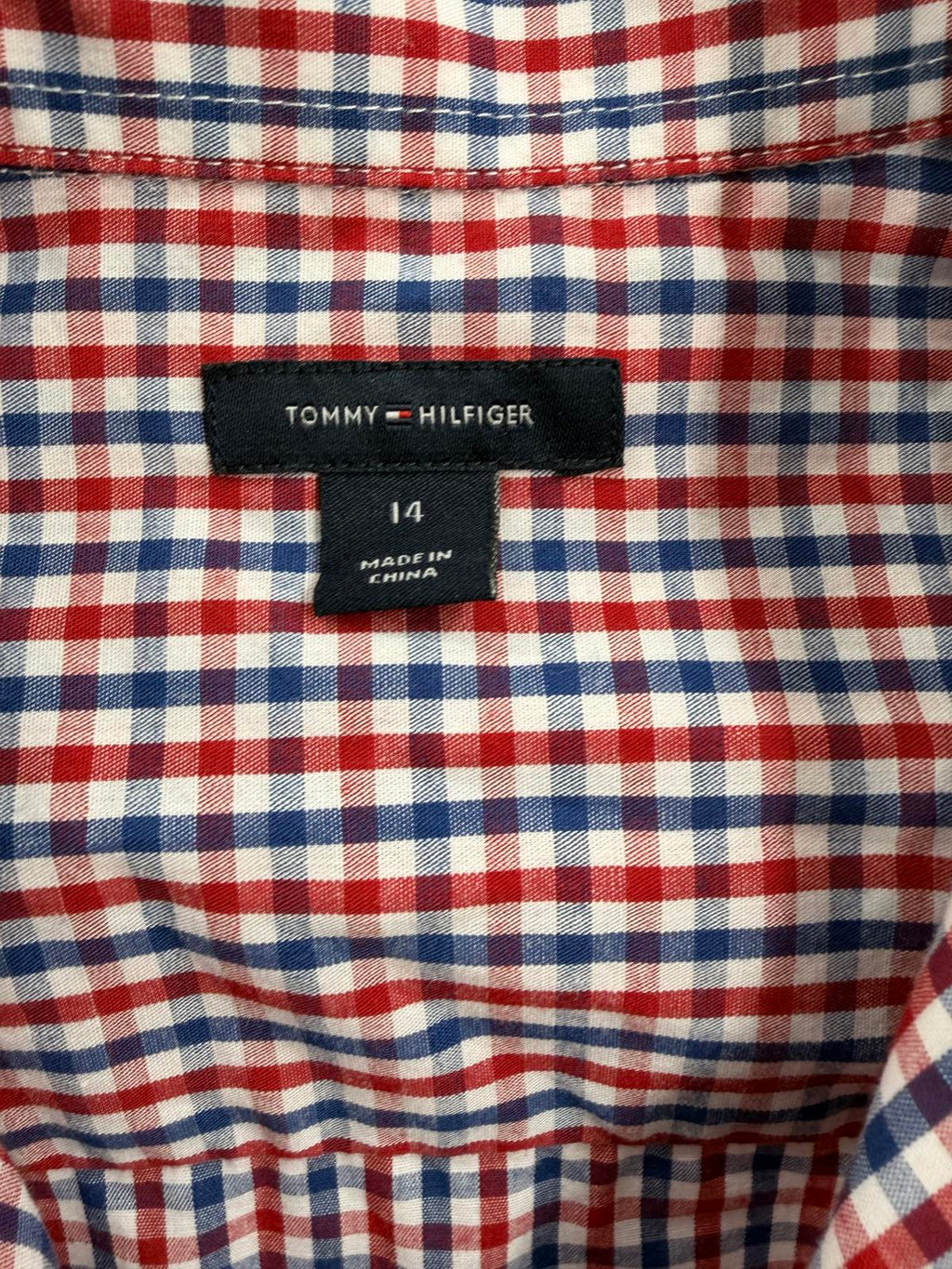 Tommy Hilfiger Boys Red Blue Checkered Button Down Shirt Size 14