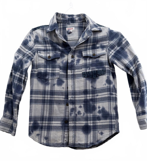 Cat & Jack Boys Blue White Tie-Dye Plaid Flannel Shirt Size S (6/7)