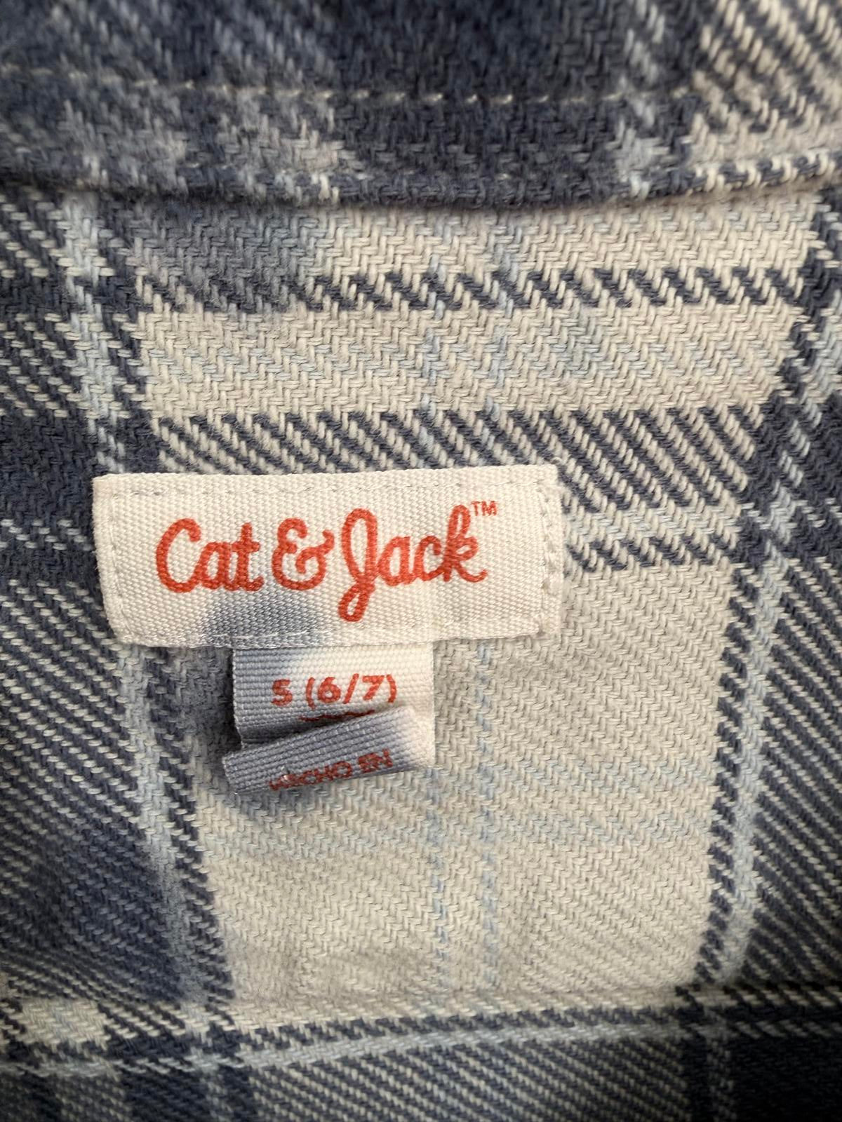 Cat & Jack Boys Blue White Tie-Dye Plaid Flannel Shirt Size S (6/7)